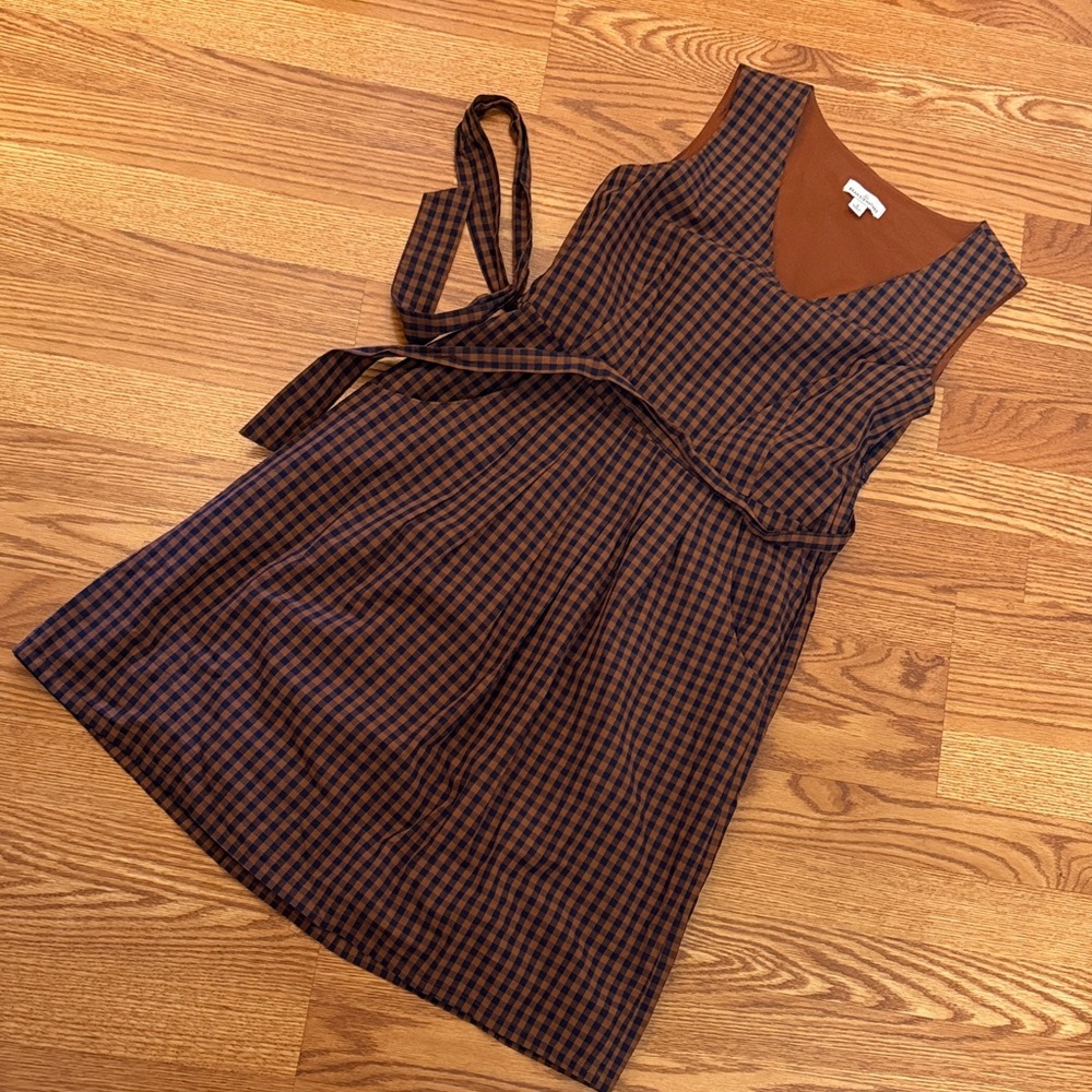 LL Bean Signature,  women’s gingham dress, brunt orange and navy, size 6